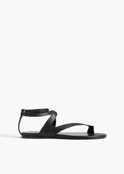 Aimee Ankle Strap Flat Sandal in Black Leather