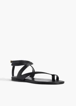 Aimee Ankle Strap Flat Sandal in Black Leather