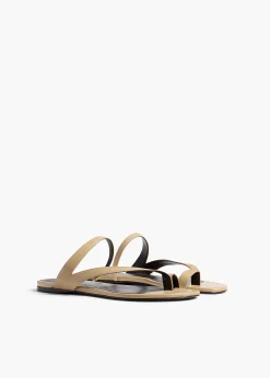 Aimee Flat Sandal in Beige Leather
