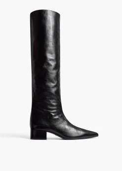 Andee Knee-High Boot in Black Glazed Leather