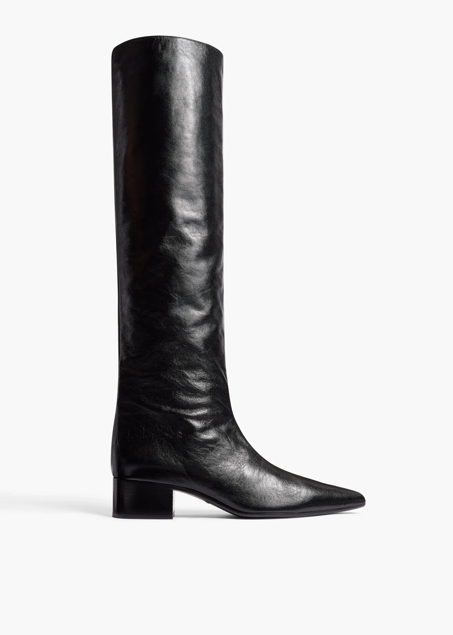 Andee Knee-High Boot in Black Glazed Leather
