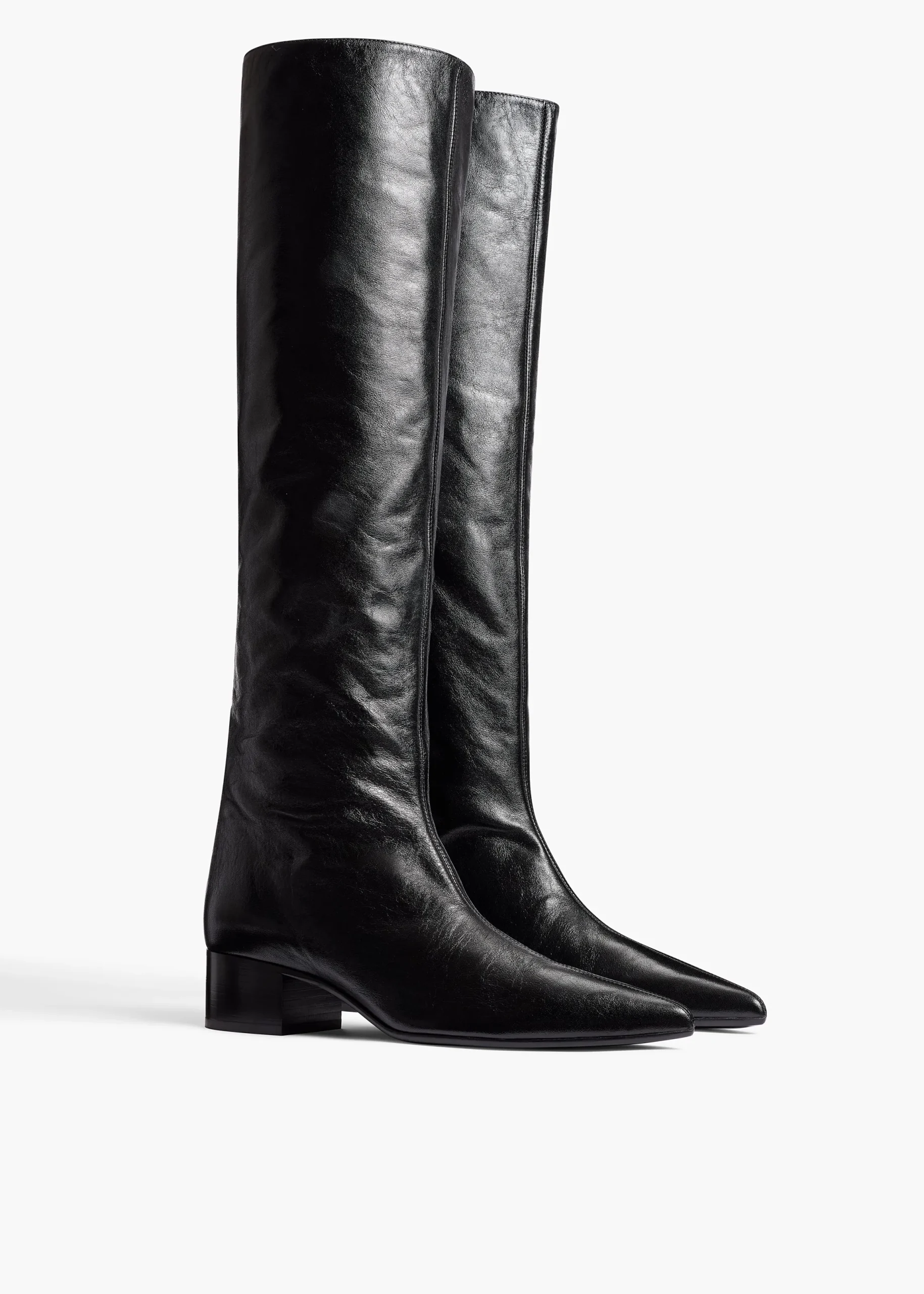 Andee Knee-High Boot in Black Glazed Leather