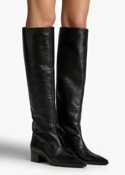 Andee Knee-High Boot in Black Glazed Leather
