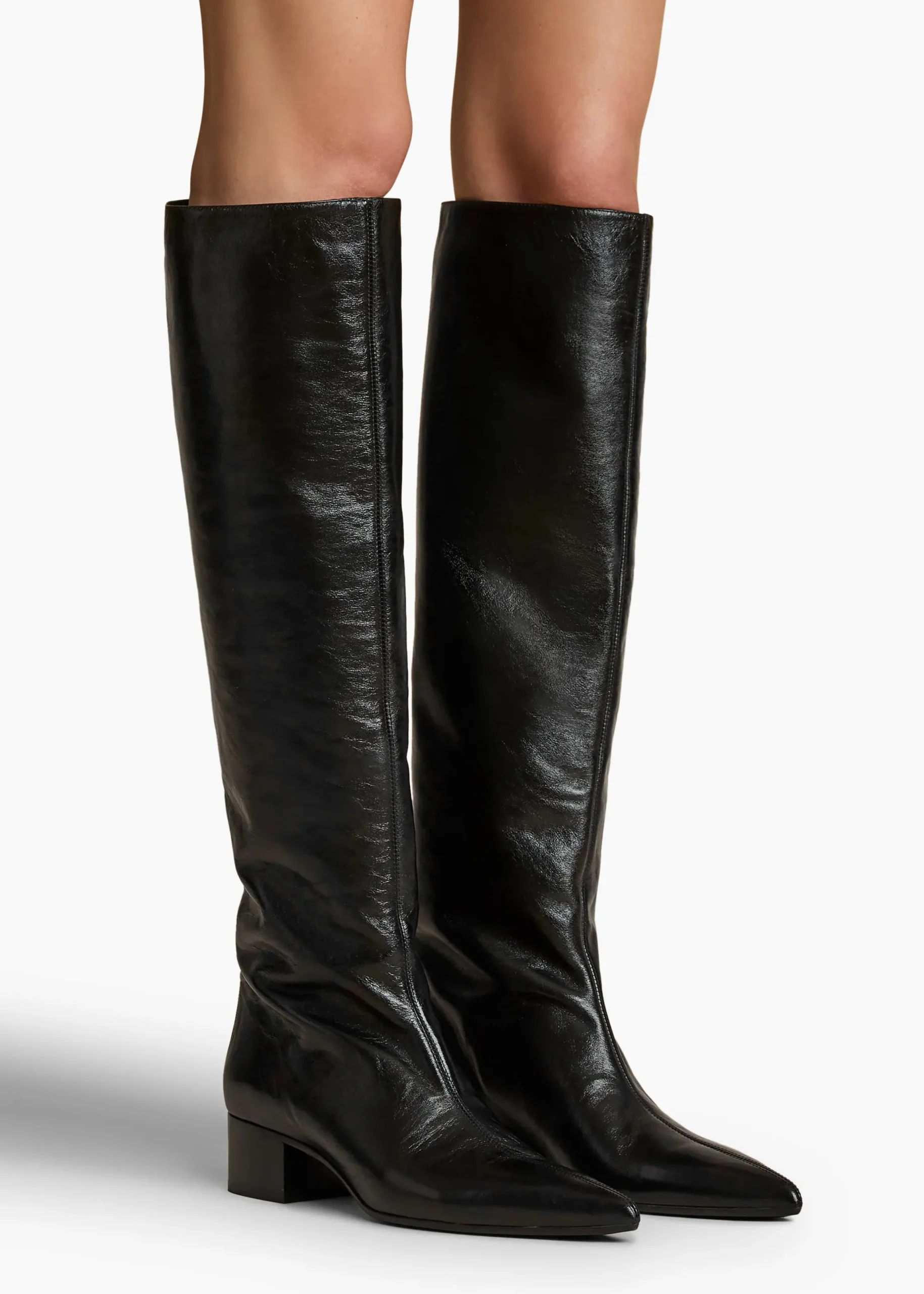 Andee Knee-High Boot in Black Glazed Leather