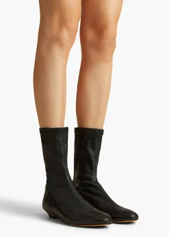 Apollo Flat Ankle Boot in Black Leather