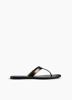 Archer Flat Sandal in Black Leather