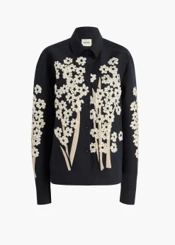 Argo Top in Black with Floral Embroidery