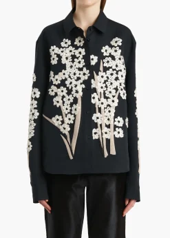 Argo Top in Black with Floral Embroidery