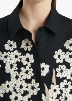 Argo Top in Black with Floral Embroidery