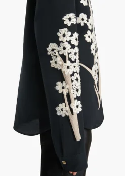 Argo Top in Black with Floral Embroidery