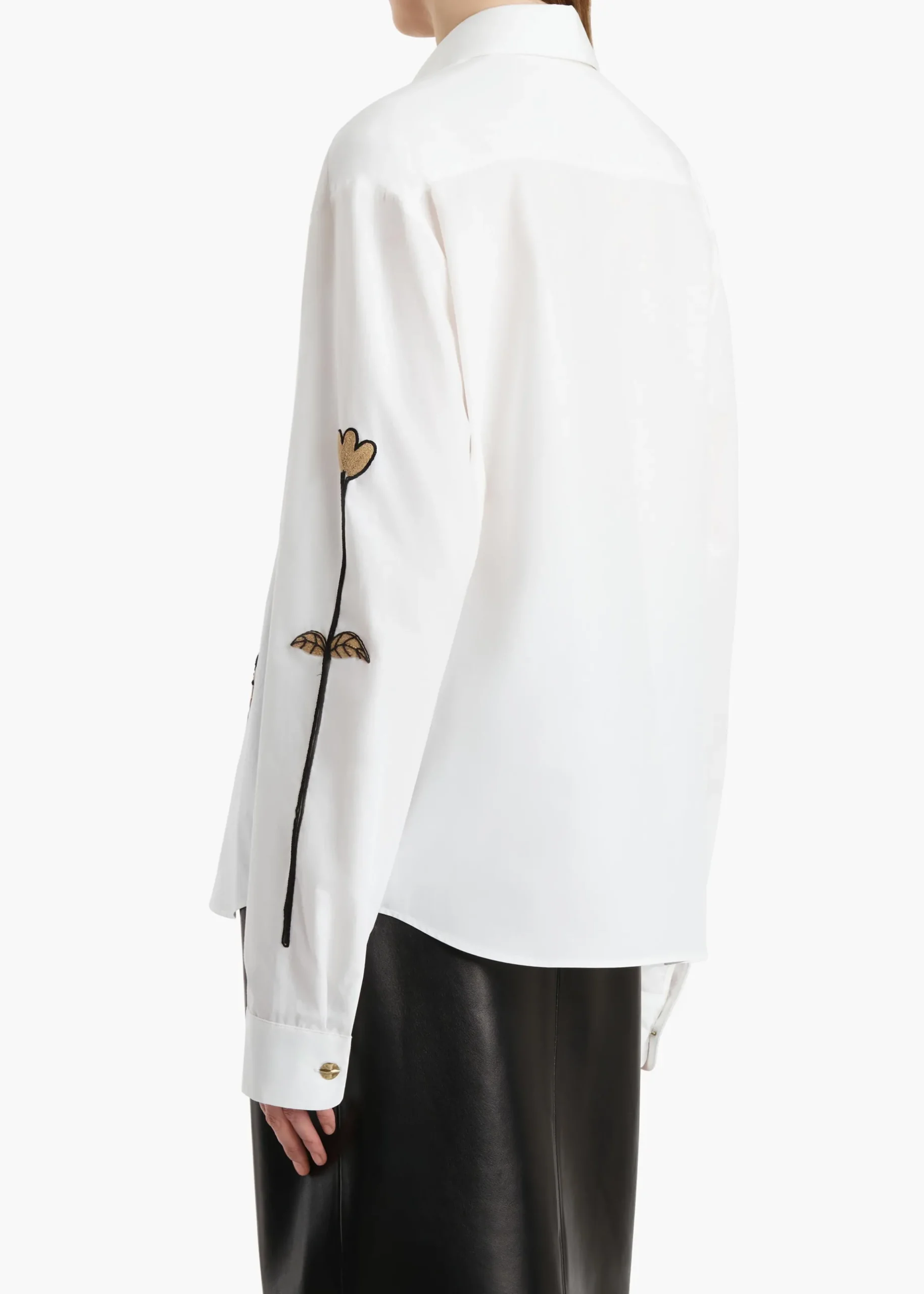 Argo Top in Chalk Cotton with Floral Embroidery