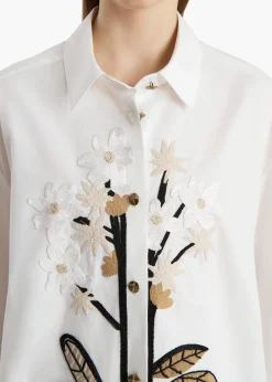 Argo Top in Chalk Cotton with Floral Embroidery