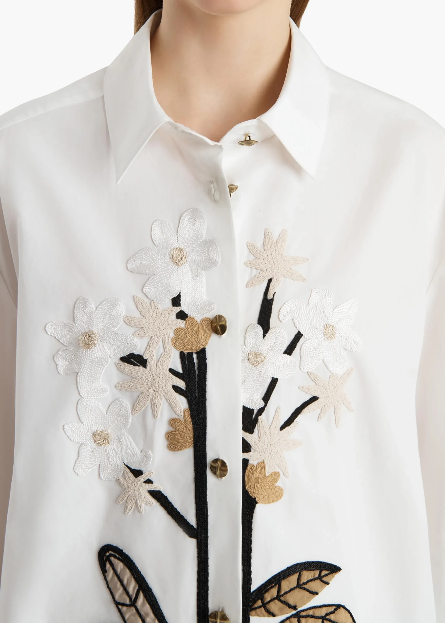 Argo Top in Chalk Cotton with Floral Embroidery