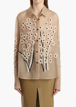 Argo Top in Chalk Organza with Floral Bouquet Embroidery