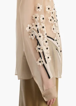 Argo Top in Chalk Organza with Floral Bouquet Embroidery