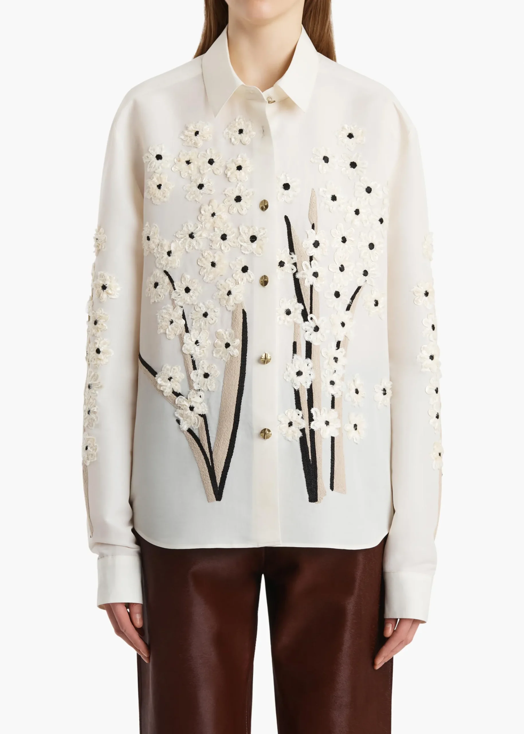 Argo Top in Natural with Floral Embroidery