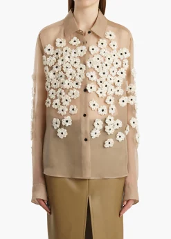 Argo Top in Tea Stain with Floral Embroidery