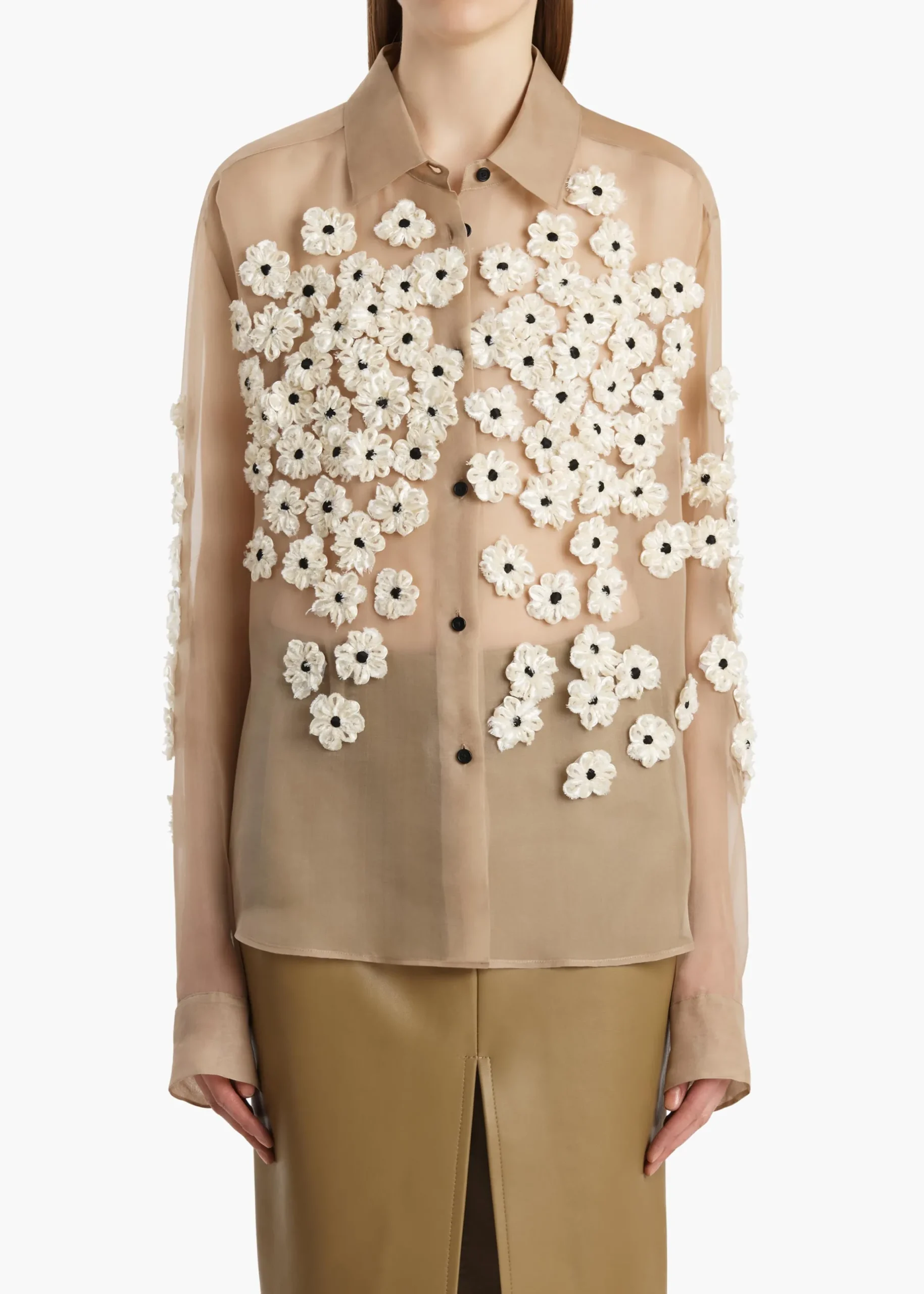 Argo Top in Tea Stain with Floral Embroidery