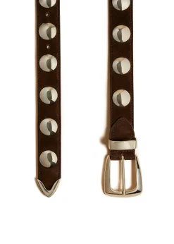 Benny Belt with Studs in Coffee Suede and Silver