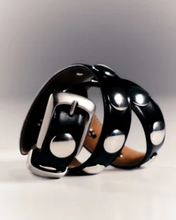 Benny Belt with Studs in Black Leather and Silver