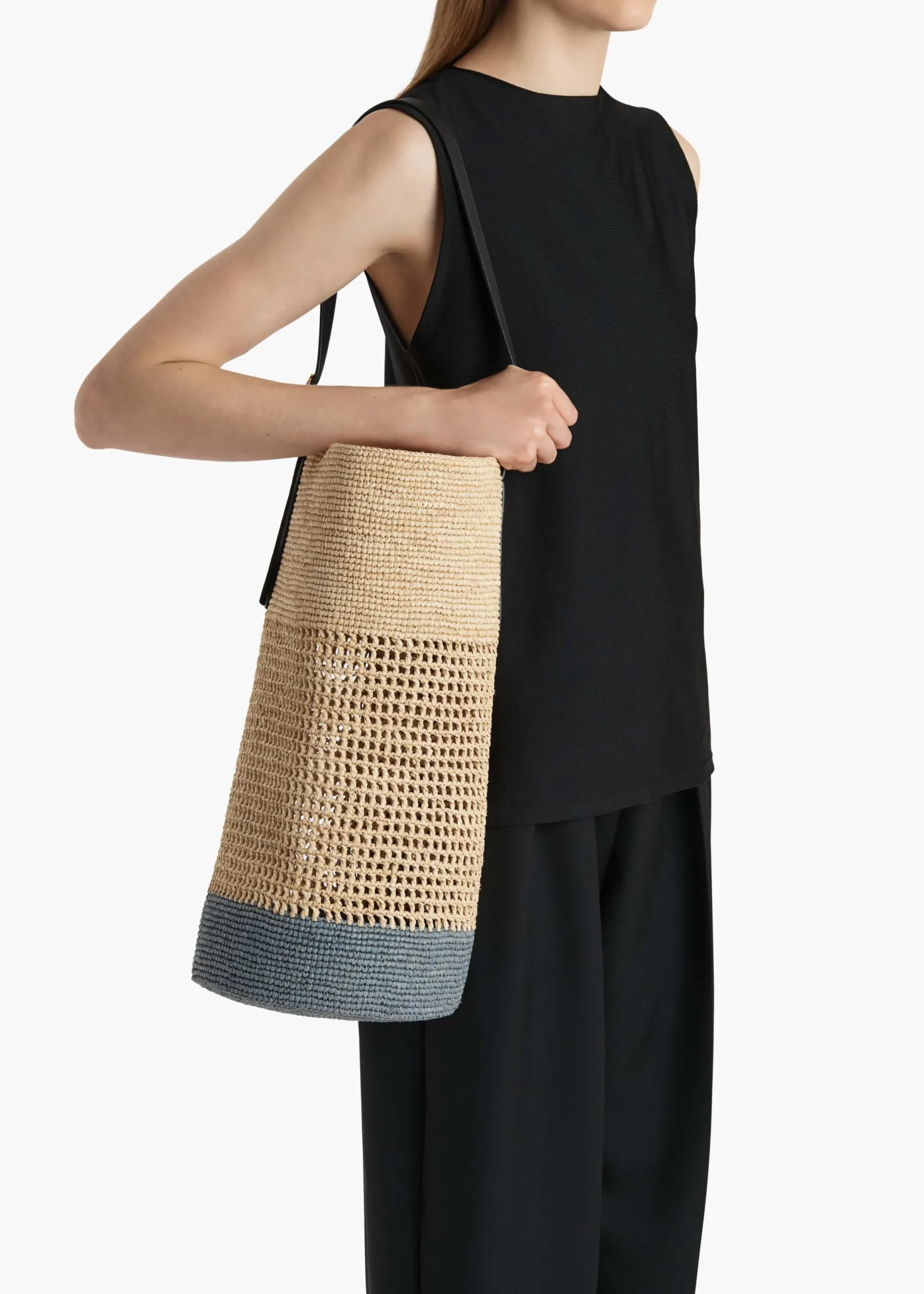Billie Bucket Bag in Natural and Lead Raffia