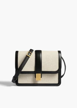 Blake Crossbody Bag in Black Leather with Natural Canvas