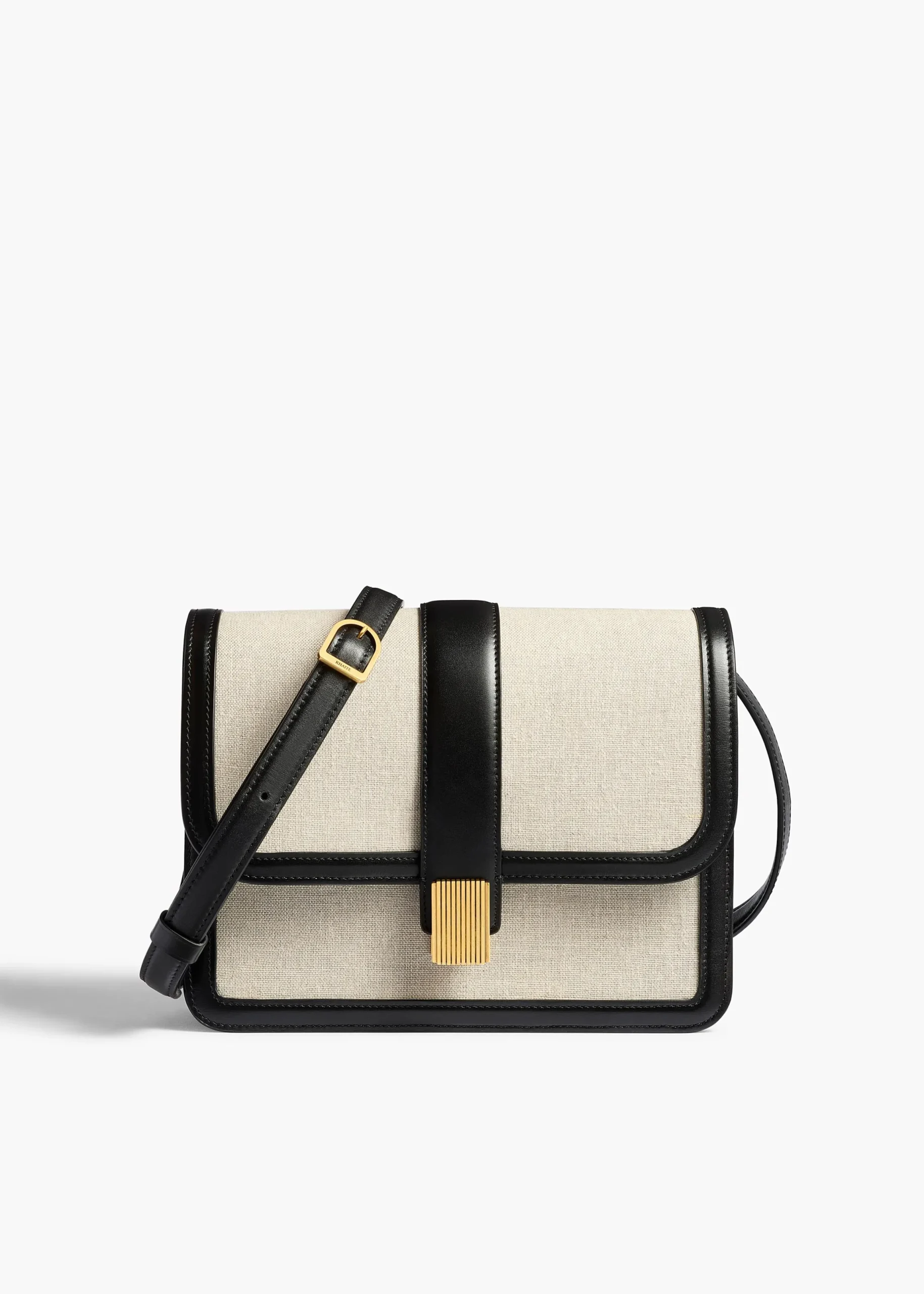 Blake Crossbody Bag in Black Leather with Natural Canvas