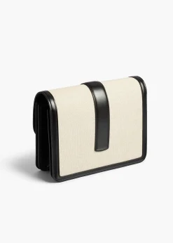 Blake Crossbody Bag in Black Leather with Natural Canvas