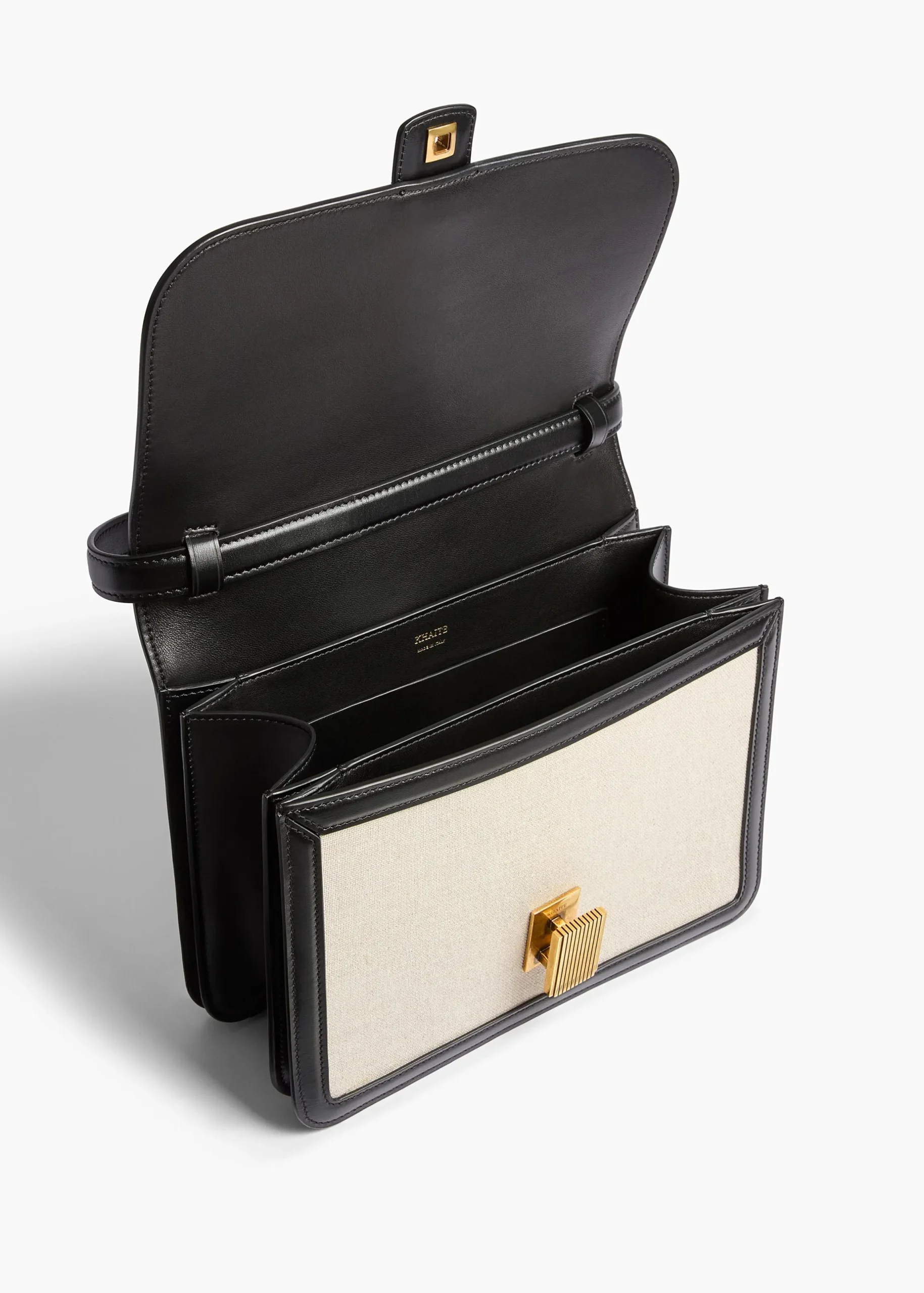 Blake Crossbody Bag in Black Leather with Natural Canvas