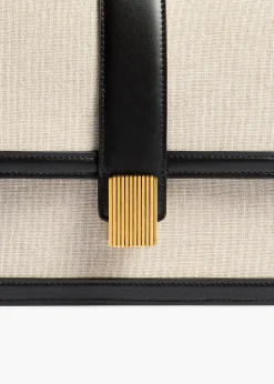 Blake Crossbody Bag in Black Leather with Natural Canvas