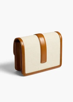 Blake Crossbody Bag in Dark Honey Leather with Natural Canvas