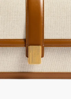 Blake Crossbody Bag in Dark Honey Leather with Natural Canvas