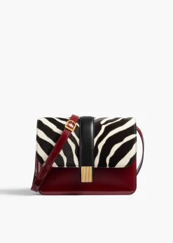 Blake Crossbody Bag in Zebra Print Haircalf and Oxblood Leather
