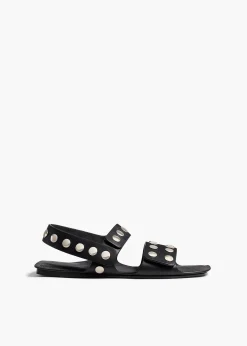 Boden Sandal in Black Leather with Silver Studs