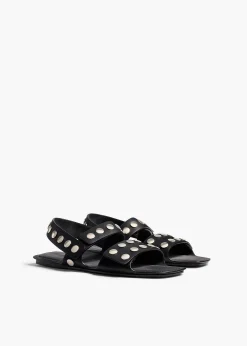 Boden Sandal in Black Leather with Silver Studs