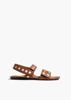 Boden Sandal in Dark Tan Leather with Silver Studs