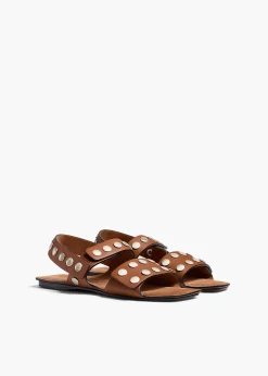 Boden Sandal in Dark Tan Leather with Silver Studs