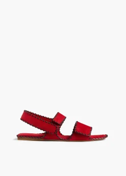 Boden Sandal in Lipstick Suede with Whip Stitch