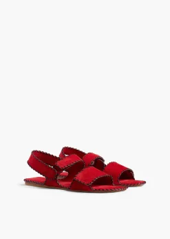 Boden Sandal in Lipstick Suede with Whip Stitch