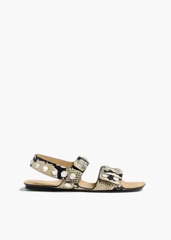 Boden Sandal in Natural Python-Embossed Leather with Silver Studs