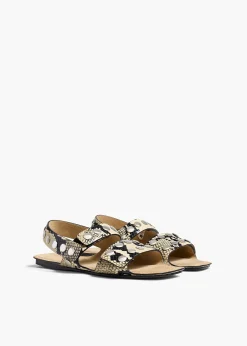 Boden Sandal in Natural Python-Embossed Leather with Silver Studs