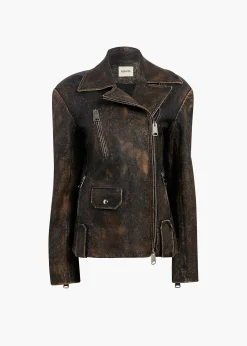 Catalina Jacket in Black and Natural Distressed Leather