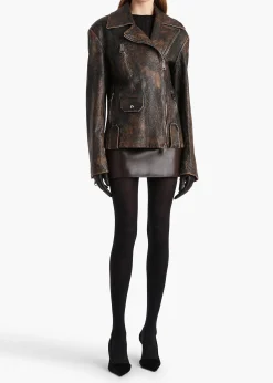 Catalina Jacket in Black and Natural Distressed Leather
