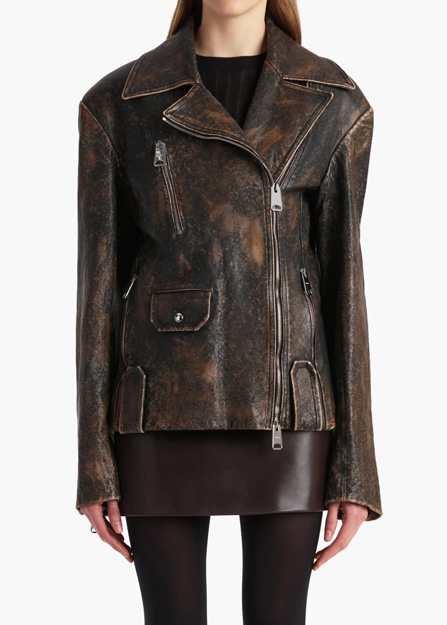 Catalina Jacket in Black and Natural Distressed Leather