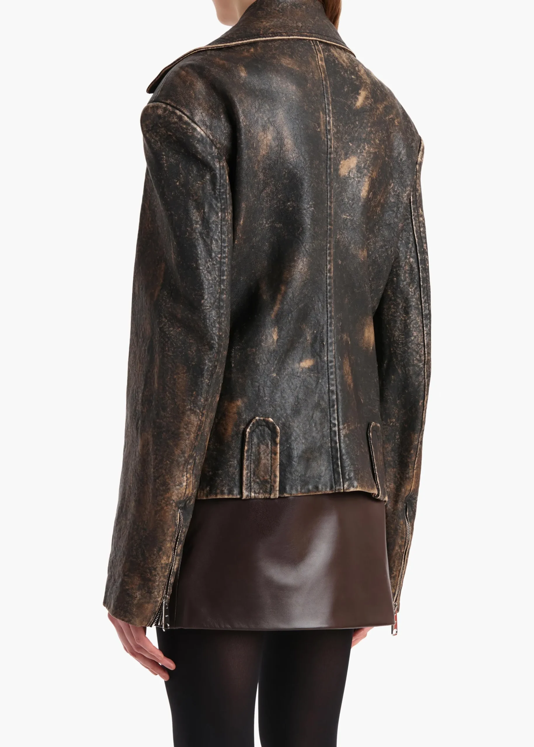 Catalina Jacket in Black and Natural Distressed Leather