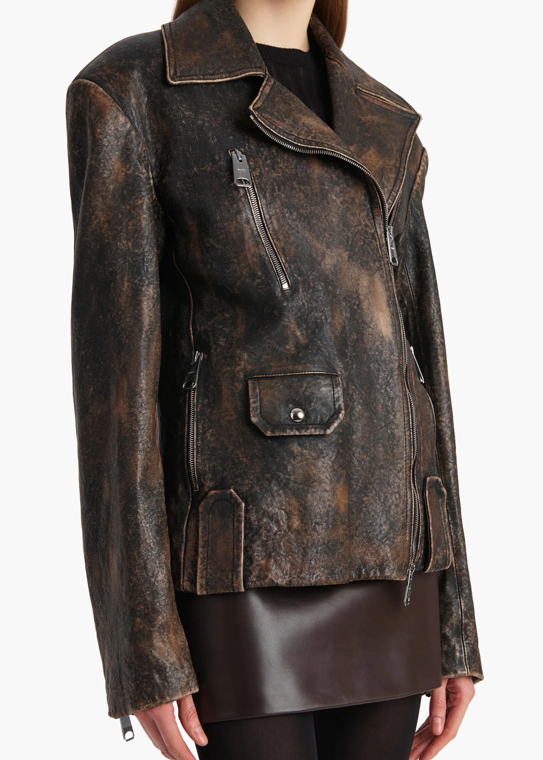 Catalina Jacket in Black and Natural Distressed Leather