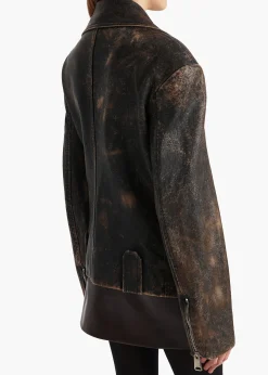 Catalina Jacket in Black and Natural Distressed Leather