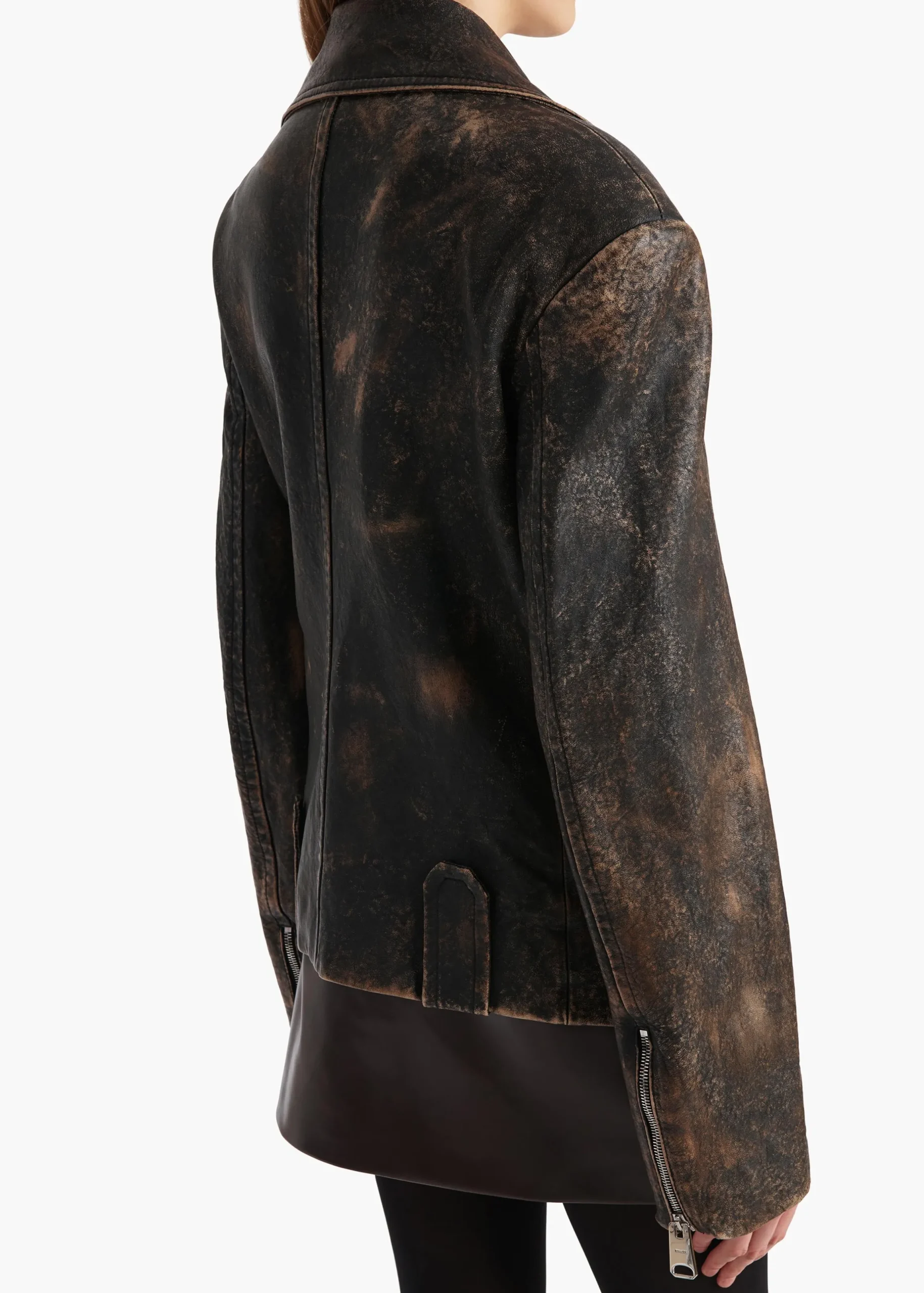 Catalina Jacket in Black and Natural Distressed Leather