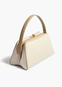 Cate Bag in Toffee Leather and Natural Canvas