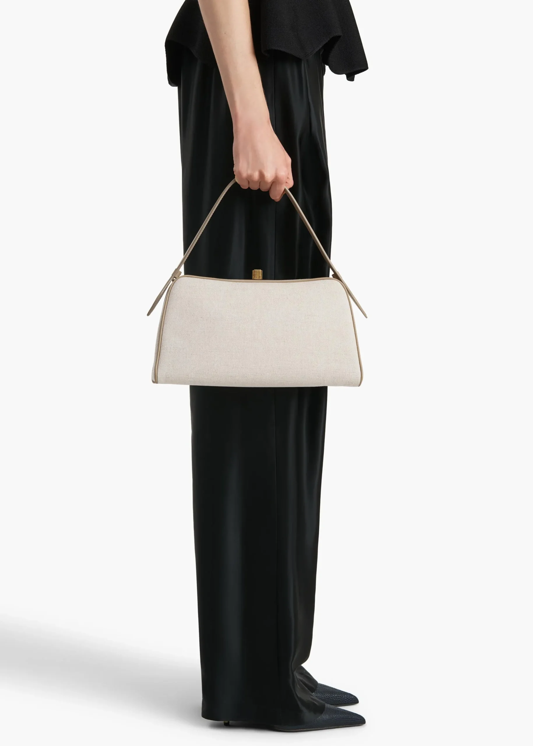 Cate Bag in Toffee Leather and Natural Canvas